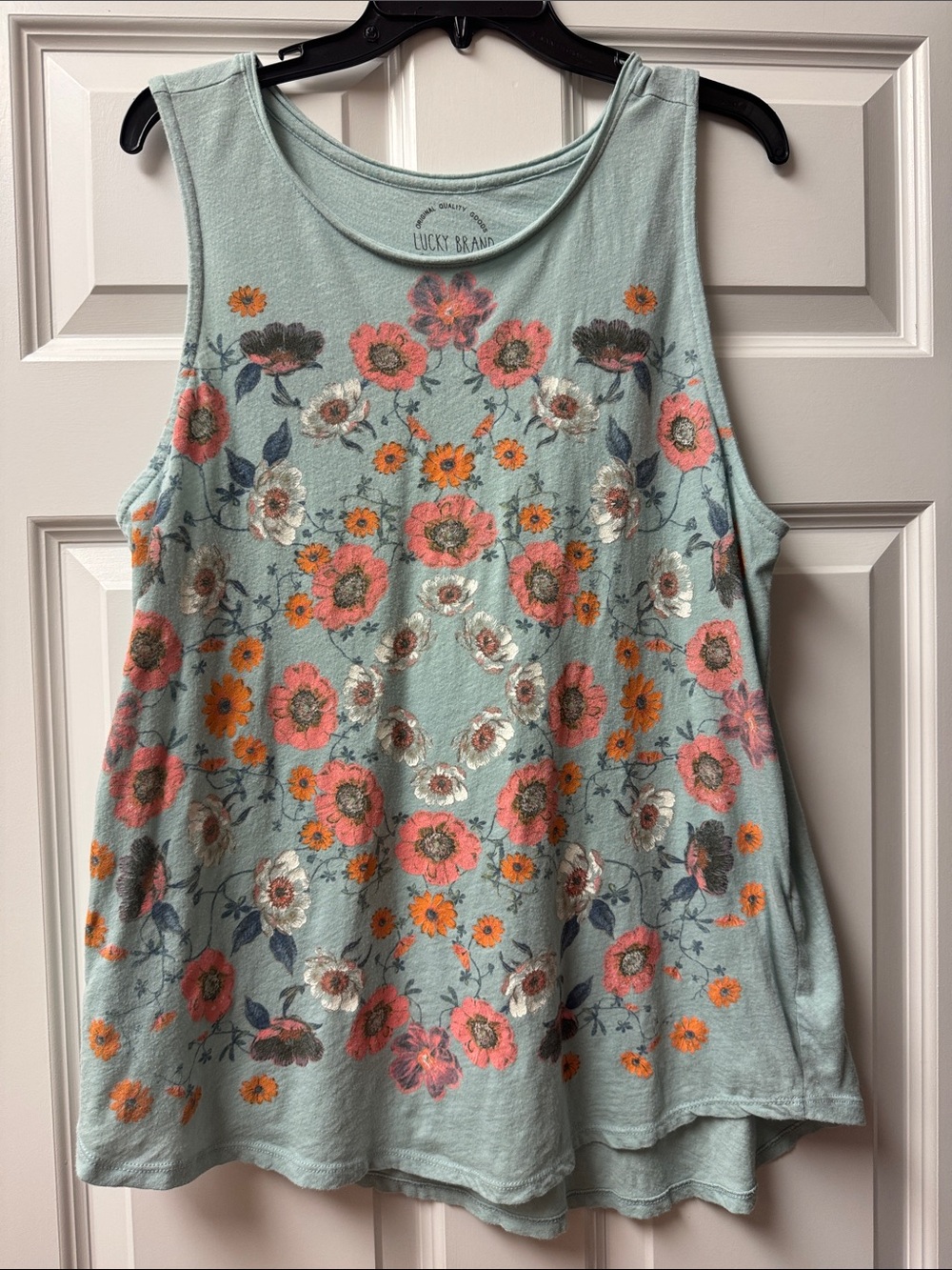 Lucky Brand Mint Green Floral Scoop Neck Tank - Size XL